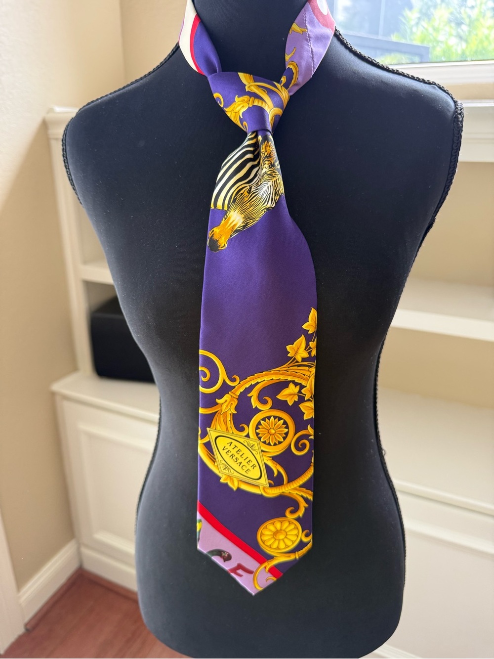 Versace Stunning SILK Classic 90’s Royal Purple & Gold Zebra Baroque Design Tie